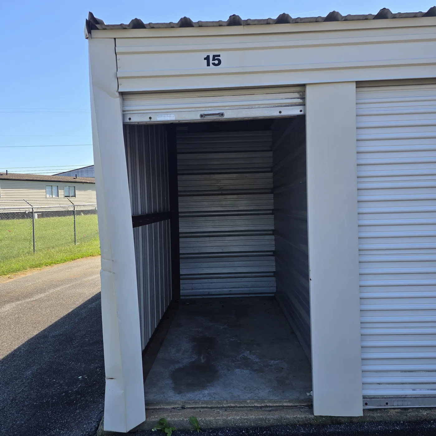Interior of a narrow storage unit at 29 Self Storage